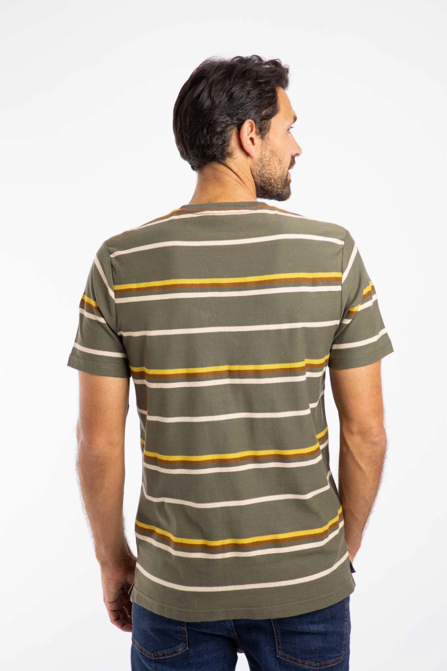 Herne Organic Cotton Stripe T-Shirt Deep Lichen Green 6 Herne Organic Cotton Stripe T-Shirt Deep Lichen Green - Image 4