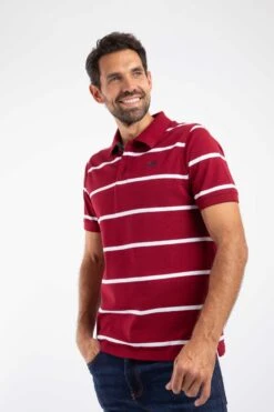 Fabian Organic Cotton Striped Pique Polo Garnet