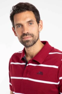 Fabian Organic Cotton Striped Pique Polo Garnet -Everyday Luxe 129290