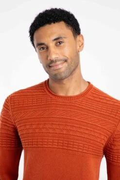 Fahri Mixed Stitch Crew Neck Jumper Rust Leaves -Everyday Luxe 129442