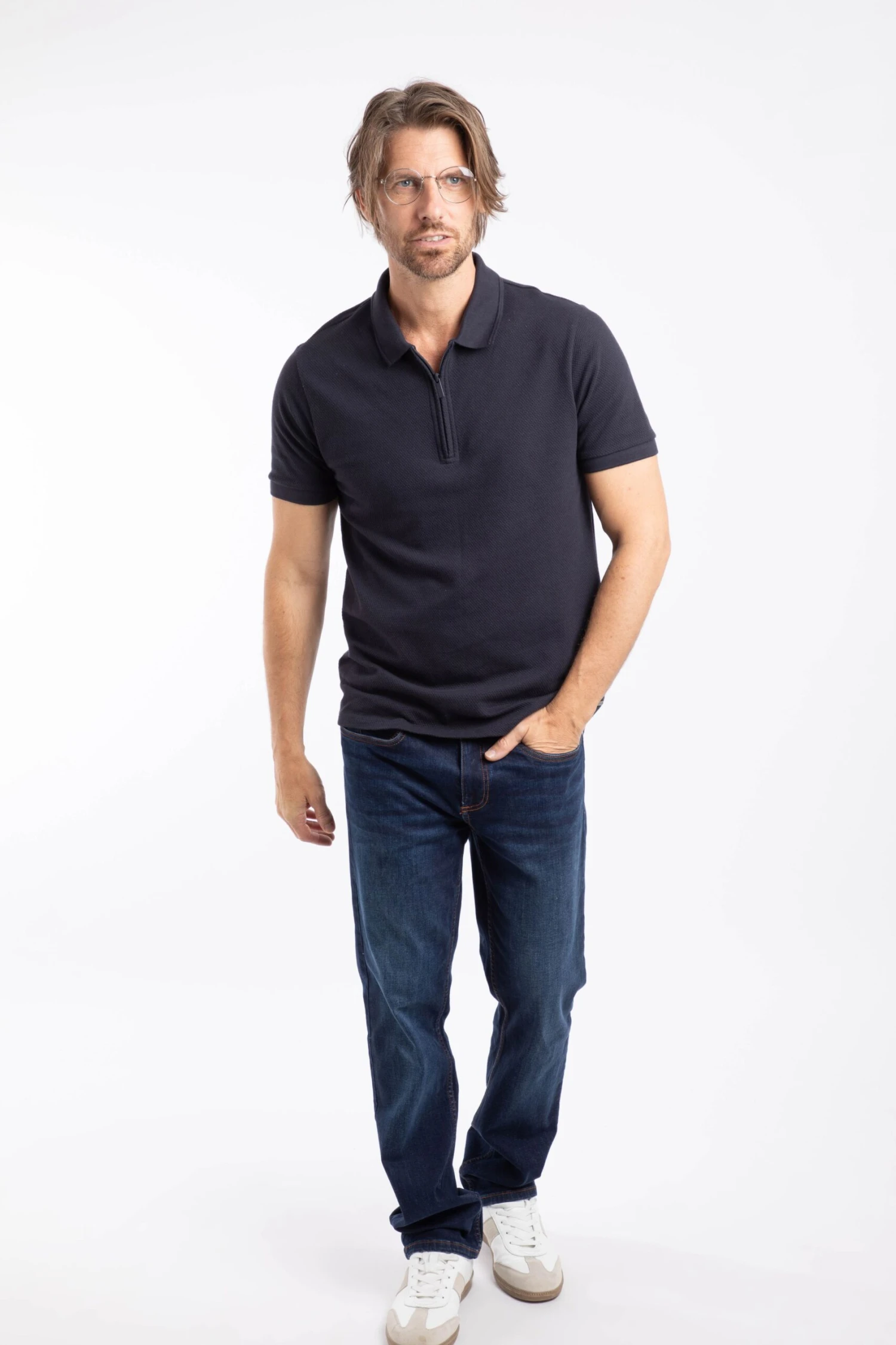 Murray Organic Cotton Half Zip Textured Jersey Polo Midnight 6 Murray Organic Cotton Half Zip Textured Jersey Polo Midnight - Image 4