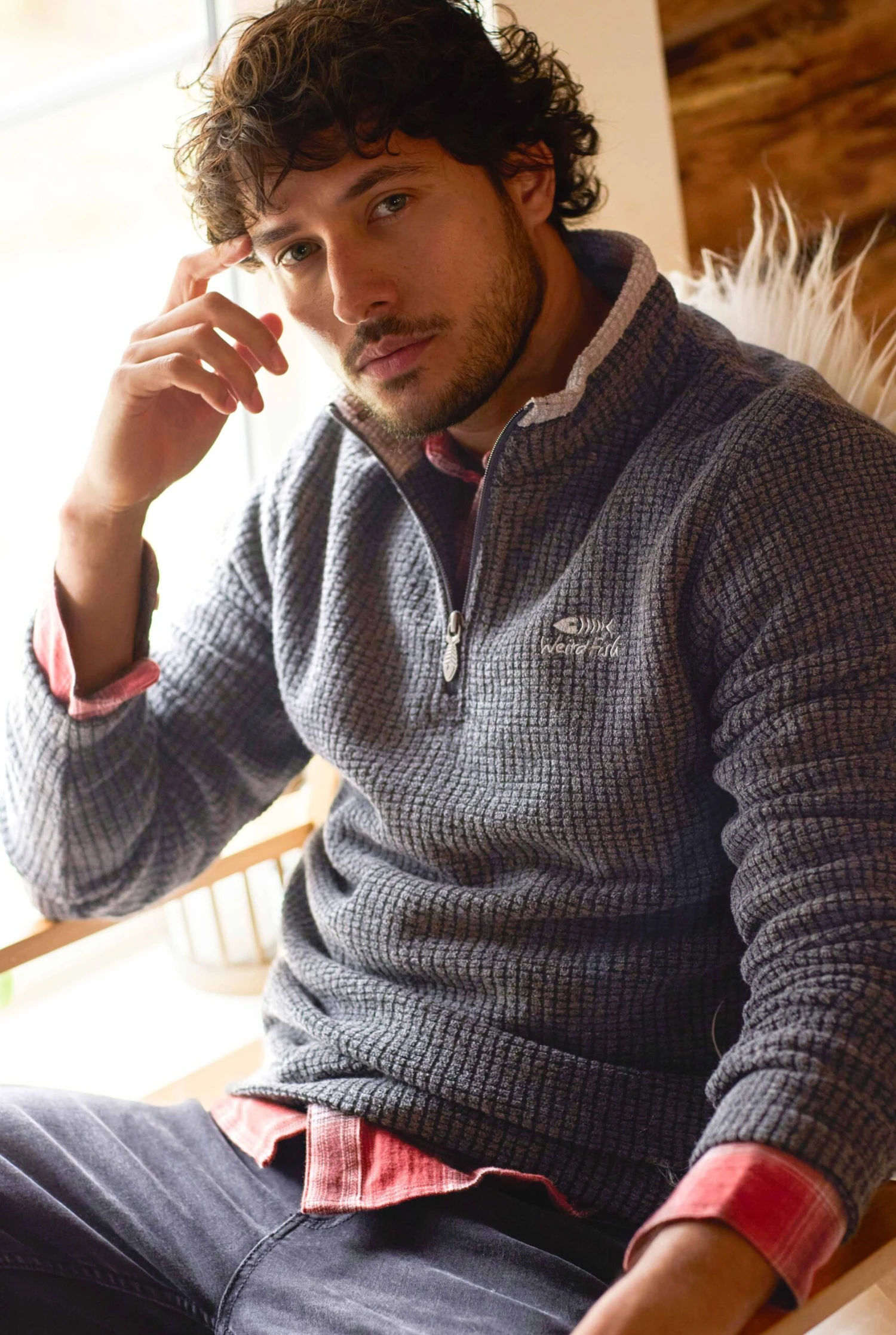 Newark 1/4 Zip Grid Fleece Washed Black 3 Newark 1/4 Zip Grid Fleece Washed Black