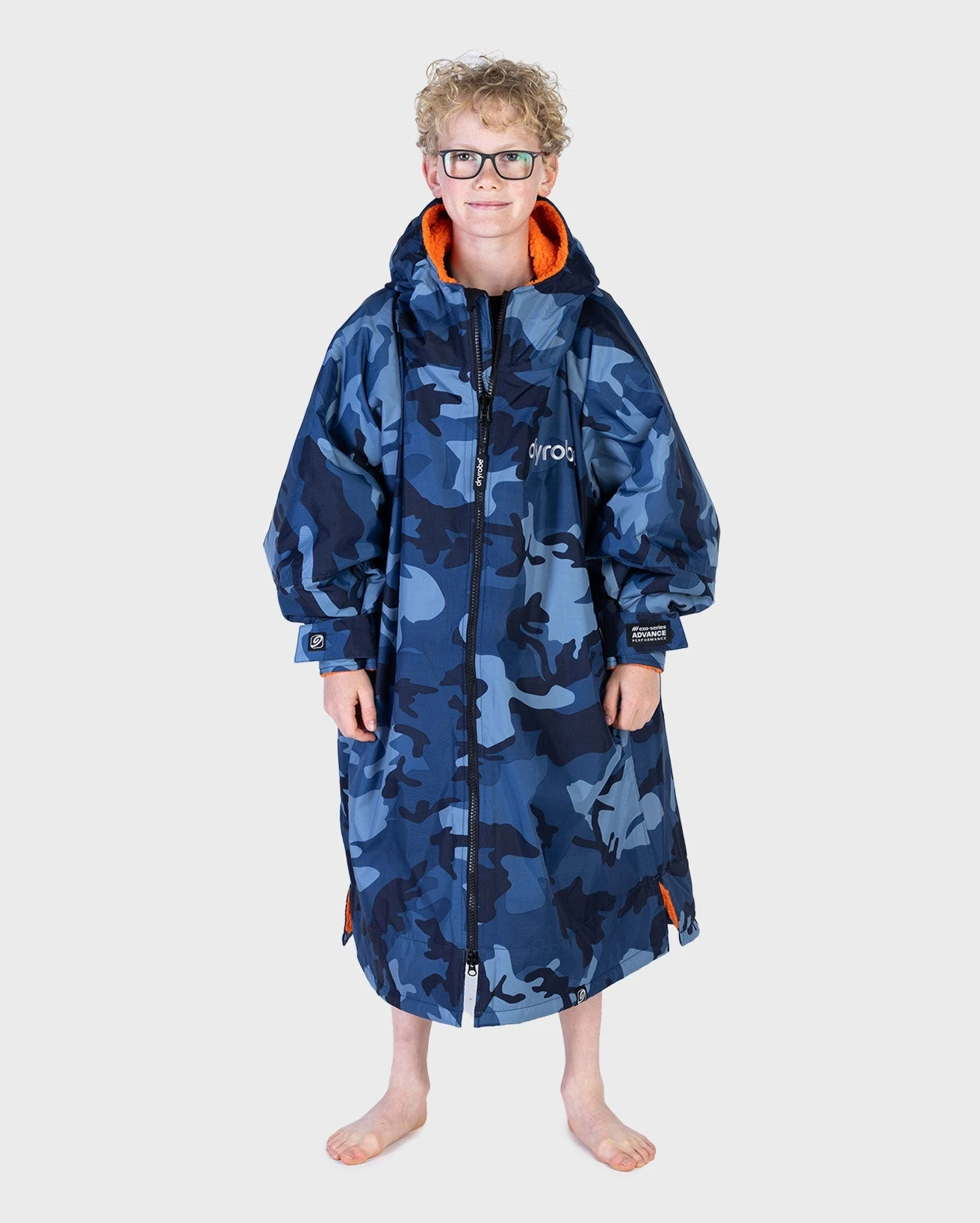 Dryrobe Advance Kids Long Sleeve Blue Camo / Orange 3 Dryrobe Advance Kids Long Sleeve Blue Camo / Orange