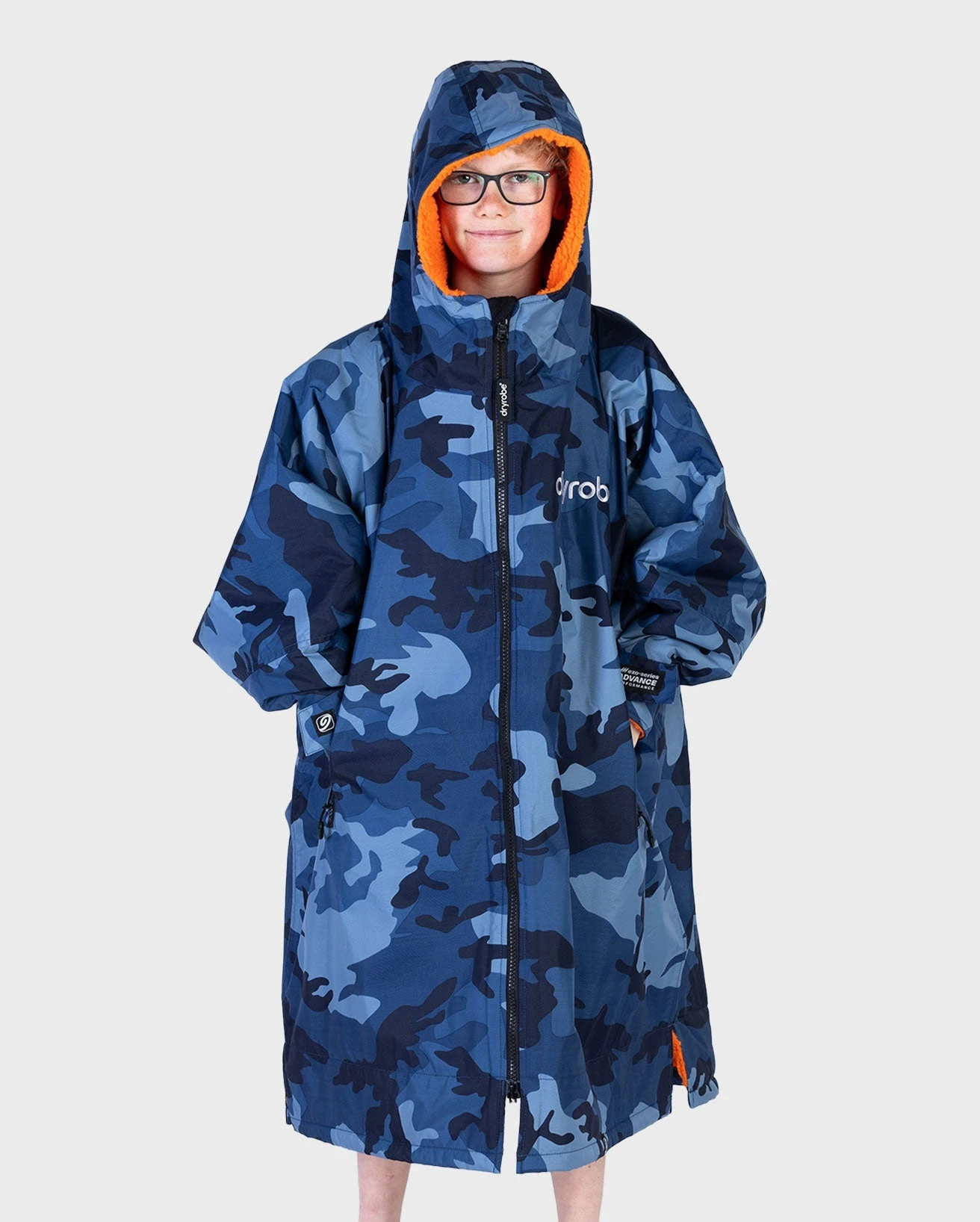 Dryrobe Advance Kids Long Sleeve Blue Camo / Orange 4 Dryrobe Advance Kids Long Sleeve Blue Camo / Orange - Image 2