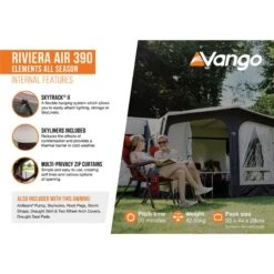 Vango Riviera Air Awning 390 Elements TC Package With Free Tall Annex Elements TC - Riviera, Caravan Awning Side Canopy And CP225 - Breathable Fitted Carpet - Riviera 390 -Everyday Luxe riviera air 390 elements tc 2
