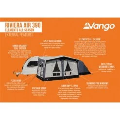 Vango Riviera Air Awning 390 Elements TC Package With Free Tall Annex Elements TC - Riviera, Caravan Awning Side Canopy And CP225 - Breathable Fitted Carpet - Riviera 390 -Everyday Luxe riviera air 390 elements tc 4